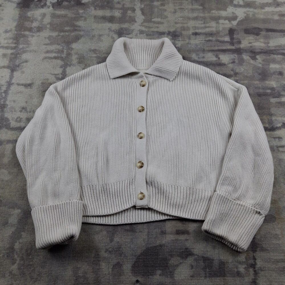 Abercrombie Fitch Cropped Ribbed Cardigan Sweater Womens Small S Cream Oversized